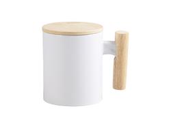 Sublimation 11oz White Mug w/ Wooden Handle &amp; Bamboo Lid