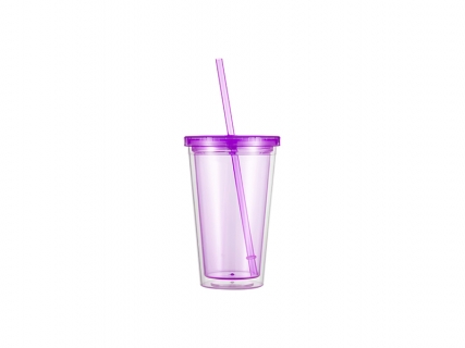 16oz/473ml Double Wall Clear Plastic Tumbler with Straw &amp; Lid (Light Purple)