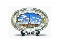 Assiette métallique ellipse 24,5 x 17 cm avec support Sublimation Transfert Thermique
