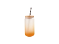 18oz/550ml Sublimation Blanks Glass Can Tumbler Gradient Orange with Bamboo Lid