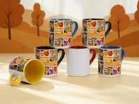 Sublimation Blank 11oz Inner Handle Color Mugs w/ Curved Bottom