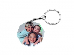 Porte-­clés en plastique octagone Ø 43 mm blanc Sublimation Transfert Thermique