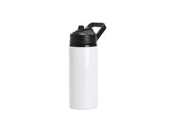 Botella de agua de aluminio 20oz/600ml con Tapón portátil de pajita Negro (Blanco)