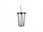 16oz/473ml Double Wall Clear Plastic Tumbler with Straw &amp; Lid (Light Gray)