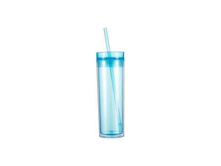 Vaso Plástico Doble Capa 16oz/473ml con Tapa y Pajita (Azul Celeste)