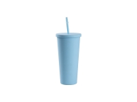 24oz/700ml Double Wall Plastic Tumbler with Straw &amp; Lid (Paint, Light Blue)