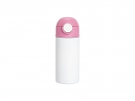12oz/360ml White Sublimation Kids Stainless Steel Water Bottle with Plastic Straw &amp; Pink Cap