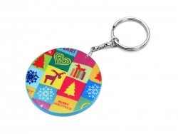 Porte-­clés en plastique rond Ø 60 mm blanc avec bord bleu Sublimation Transfert Thermique