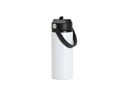 Botella de agua de aluminio 20oz/600ml con Tapón portátil de pajita Negro (Blanco)
